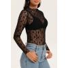 MEROKEETY Womens 2026 Mesh Sheer Lace Long Sleeve Top Sexy Y2k Mock Neck See Through Shirt Blouses(Darkblack)