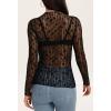 MEROKEETY Womens 2026 Mesh Sheer Lace Long Sleeve Top Sexy Y2k Mock Neck See Through Shirt Blouses(Darkblack)
