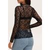 MEROKEETY Womens 2026 Mesh Sheer Lace Long Sleeve Top Sexy Y2k Mock Neck See Through Shirt Blouses(Darkblack)