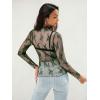 MEROKEETY Womens 2026 Mesh Sheer Lace Long Sleeve Top Sexy Y2k Mock Neck See Through Shirt Blouses(Green)