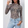 MEROKEETY Womens 2026 Mesh Sheer Lace Long Sleeve Top Sexy Y2k Mock Neck See Through Shirt Blouses(Leopard)