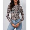 MEROKEETY Womens 2026 Mesh Sheer Lace Long Sleeve Top Sexy Y2k Mock Neck See Through Shirt Blouses(Leopard)