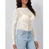 MEROKEETY Womens 2026 Mesh Sheer Lace Long Sleeve Top Sexy Y2k Mock Neck See Through Shirt Blouses(Leopardwhite)