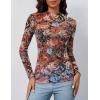 MEROKEETY Womens 2026 Mesh Sheer Lace Long Sleeve Top Sexy Y2k Mock Neck See Through Shirt Blouses(Multicolor)