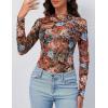 MEROKEETY Womens 2026 Mesh Sheer Lace Long Sleeve Top Sexy Y2k Mock Neck See Through Shirt Blouses(Multicolor)