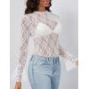 MEROKEETY Womens 2026 Mesh Sheer Lace Long Sleeve Top Sexy Y2k Mock Neck See Through Shirt Blouses(White2)