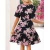 MEROKEETY Women’s 2026 Spring Summer Floral Dress V Neck Short Sleeve Button A Line Boho Beach Flowy Vacation Dresses(Black)