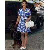 MEROKEETY Women’s 2026 Spring Summer Floral Dress V Neck Short Sleeve Button A Line Boho Beach Flowy Vacation Dresses(Blue)