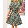 MEROKEETY Women’s 2026 Spring Summer Floral Dress V Neck Short Sleeve Button A Line Boho Beach Flowy Vacation Dresses(Green)