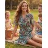 MEROKEETY Women’s 2026 Spring Summer Floral Dress V Neck Short Sleeve Button A Line Boho Beach Flowy Vacation Dresses(Green)