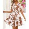 MEROKEETY Women’s 2026 Spring Summer Floral Dress V Neck Short Sleeve Button A Line Boho Beach Flowy Vacation Dresses(Khaki)