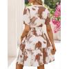 MEROKEETY Women’s 2026 Spring Summer Floral Dress V Neck Short Sleeve Button A Line Boho Beach Flowy Vacation Dresses(Khaki)