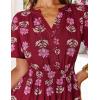 MEROKEETY Women’s 2026 Spring Summer Floral Dress V Neck Short Sleeve Button A Line Boho Beach Flowy Vacation Dresses(Wine)