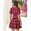 MEROKEETY Women’s 2026 Spring Summer Floral Dress V Neck Short Sleeve Button A Line Boho Beach Flowy Vacation Dresses(Wine)