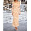 MEROKEETY Women’s 2026 Spring Wedding Guest Maxi Dress Long Sleeve Bodycon Floral Mesh Fall Cocktail Formal Party Dresses(Apricot)