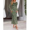 MEROKEETY Women’s 2026 Spring Wedding Guest Maxi Dress Long Sleeve Bodycon Floral Mesh Fall Cocktail Formal Party Dresses(Armygreen)
