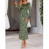 MEROKEETY Women’s 2026 Spring Wedding Guest Maxi Dress Long Sleeve Bodycon Floral Mesh Fall Cocktail Formal Party Dresses(Armygreen)