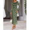 MEROKEETY Women’s 2026 Spring Wedding Guest Maxi Dress Long Sleeve Bodycon Floral Mesh Fall Cocktail Formal Party Dresses(Armygreen)