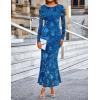 MEROKEETY Women’s 2026 Spring Wedding Guest Maxi Dress Long Sleeve Bodycon Floral Mesh Fall Cocktail Formal Party Dresses(Blue)