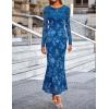 MEROKEETY Women’s 2026 Spring Wedding Guest Maxi Dress Long Sleeve Bodycon Floral Mesh Fall Cocktail Formal Party Dresses(Blue)