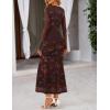 MEROKEETY Women’s 2026 Spring Wedding Guest Maxi Dress Long Sleeve Bodycon Floral Mesh Fall Cocktail Formal Party Dresses(Brown)