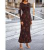 MEROKEETY Women’s 2026 Spring Wedding Guest Maxi Dress Long Sleeve Bodycon Floral Mesh Fall Cocktail Formal Party Dresses(Brown)
