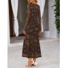 MEROKEETY Women’s 2026 Spring Wedding Guest Maxi Dress Long Sleeve Bodycon Floral Mesh Fall Cocktail Formal Party Dresses(Browngold)