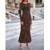 MEROKEETY Women’s 2026 Spring Wedding Guest Maxi Dress Long Sleeve Bodycon Floral Mesh Fall Cocktail Formal Party Dresses(Browngold)