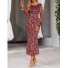 MEROKEETY Women’s 2026 Spring Wedding Guest Maxi Dress Long Sleeve Bodycon Floral Mesh Fall Cocktail Formal Party Dresses(Burgundy)