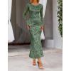 MEROKEETY Women’s 2026 Spring Wedding Guest Maxi Dress Long Sleeve Bodycon Floral Mesh Fall Cocktail Formal Party Dresses(Graygreen)
