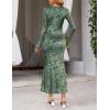 MEROKEETY Women’s 2026 Spring Wedding Guest Maxi Dress Long Sleeve Bodycon Floral Mesh Fall Cocktail Formal Party Dresses(Graygreen)