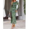 MEROKEETY Women’s 2026 Spring Wedding Guest Maxi Dress Long Sleeve Bodycon Floral Mesh Fall Cocktail Formal Party Dresses(Graygreen)