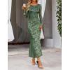 MEROKEETY Women’s 2026 Spring Wedding Guest Maxi Dress Long Sleeve Bodycon Floral Mesh Fall Cocktail Formal Party Dresses(Graygreen)