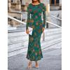 MEROKEETY Women’s 2026 Spring Wedding Guest Maxi Dress Long Sleeve Bodycon Floral Mesh Fall Cocktail Formal Party Dresses(Green)