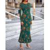 MEROKEETY Women’s 2026 Spring Wedding Guest Maxi Dress Long Sleeve Bodycon Floral Mesh Fall Cocktail Formal Party Dresses(Green)