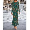 MEROKEETY Women’s 2026 Spring Wedding Guest Maxi Dress Long Sleeve Bodycon Floral Mesh Fall Cocktail Formal Party Dresses(Green)