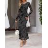 MEROKEETY Women’s 2026 Spring Wedding Guest Maxi Dress Long Sleeve Bodycon Floral Mesh Fall Cocktail Formal Party Dresses(Grey)