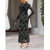 MEROKEETY Women’s 2026 Spring Wedding Guest Maxi Dress Long Sleeve Bodycon Floral Mesh Fall Cocktail Formal Party Dresses(Grey)