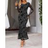 MEROKEETY Women’s 2026 Spring Wedding Guest Maxi Dress Long Sleeve Bodycon Floral Mesh Fall Cocktail Formal Party Dresses(Grey)
