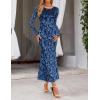 MEROKEETY Women’s 2026 Spring Wedding Guest Maxi Dress Long Sleeve Bodycon Floral Mesh Fall Cocktail Formal Party Dresses(Navy)