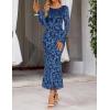 MEROKEETY Women’s 2026 Spring Wedding Guest Maxi Dress Long Sleeve Bodycon Floral Mesh Fall Cocktail Formal Party Dresses(Navy)