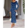 MEROKEETY Women’s 2026 Spring Wedding Guest Maxi Dress Long Sleeve Bodycon Floral Mesh Fall Cocktail Formal Party Dresses(Navy)