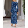 MEROKEETY Women’s 2026 Spring Wedding Guest Maxi Dress Long Sleeve Bodycon Floral Mesh Fall Cocktail Formal Party Dresses(Navy)
