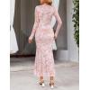 MEROKEETY Women’s 2026 Spring Wedding Guest Maxi Dress Long Sleeve Bodycon Floral Mesh Fall Cocktail Formal Party Dresses(Pink)