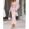 MEROKEETY Women’s 2026 Spring Wedding Guest Maxi Dress Long Sleeve Bodycon Floral Mesh Fall Cocktail Formal Party Dresses(Pink)