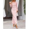 MEROKEETY Women’s 2026 Spring Wedding Guest Maxi Dress Long Sleeve Bodycon Floral Mesh Fall Cocktail Formal Party Dresses(Pink)