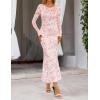 MEROKEETY Women’s 2026 Spring Wedding Guest Maxi Dress Long Sleeve Bodycon Floral Mesh Fall Cocktail Formal Party Dresses(Pink)