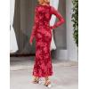 MEROKEETY Women’s 2026 Spring Wedding Guest Maxi Dress Long Sleeve Bodycon Floral Mesh Fall Cocktail Formal Party Dresses(Red)