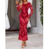 MEROKEETY Women’s 2026 Spring Wedding Guest Maxi Dress Long Sleeve Bodycon Floral Mesh Fall Cocktail Formal Party Dresses(Red)
