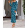 MEROKEETY Women’s 2026 Spring Wedding Guest Maxi Dress Long Sleeve Bodycon Floral Mesh Fall Cocktail Formal Party Dresses(Teal)